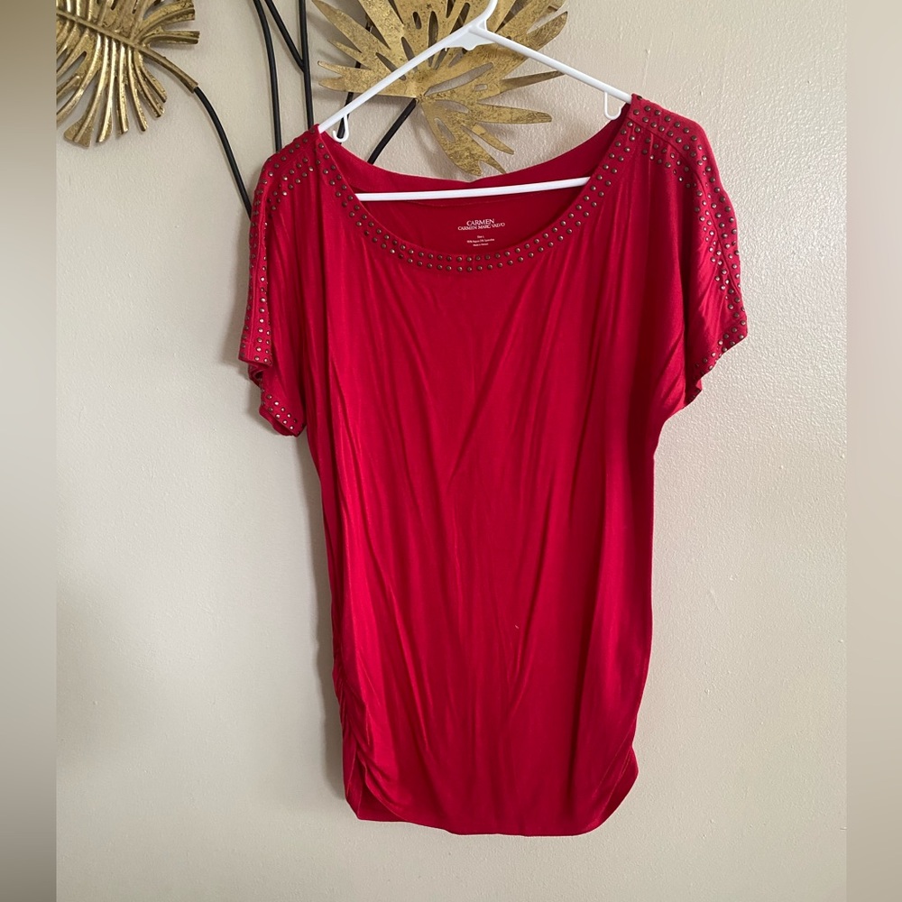 Carmen Marc Valvo Red Studded Top